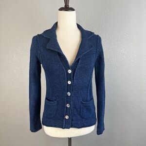 Boden Blue Cotton Marl Knit Cardigan Blazer Size UK 10 US 6 Notch Collar Pockets